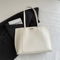 Bolso tote minimalista blanco roto de gran capacidad en cuero con costuras en U - Blanco