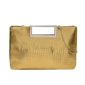 Chic gold crocodile texture crossbody bag with metallic silver handle and chain strap - Gold