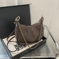 Retro dark brown hobo bag in PU leather with gold chain strap in a gift box - Brown