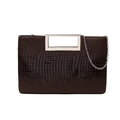 Dark brown faux crocodile leather clutch bag with silver metal handle and chain strap - Brown