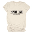 Detail of crew neck t-shirt with black MARE-ISH typography on cream cotton fabric - S / Sand (Black Font)