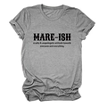 Detailed view of gray crew neck T-shirt fabric with MARE-ISH letter print and motto - S / Dark Gray (Black Font)