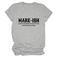 Detail of grey crewneck T-shirt showing rolled sleeve cuffs and MARE-ISH graphic print - Light Gray (Black Font)