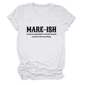 Close-up of MARE-ISH slogan print on white cotton crew neck short sleeve t-shirt - White (Black Font)