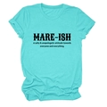 Detail of the soft cotton fabric and MARE-ISH graphic print on the light blue t-shirt - Deep Water Blue (Black Font)