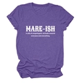 Detail of purple heather crewneck T-shirt showing MARE-ISH white printed text and fabric texture - Purple (White Font)