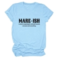 Light blue crew neck t-shirt with mare-ish text print and rolled sleeves on white background - Light Blue (Black Font)