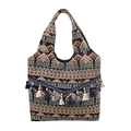 Borsa tote etnica con motivi geometrici intrecciati e decorazioni di nappe colorate - Stile 3