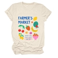 Dettaglio della stampa di frutta colorata e testo Farmer's Market su t-shirt crema a maniche corte - S / Sabbia