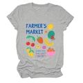 Dettaglio della stampa grafica colorata del mercato della frutta su maglietta grigia - S / Grigio chiaro