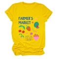 Detailed flat lay of yellow t-shirt with colorful fruit Farmer's Market graphic - S / Yellow