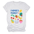Detail view of the colorful fruit print on white cotton T-shirt for farmers market - S / White