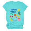 Detail of teal t-shirt with vibrant fruit illustrations and Farmer's Market typography - S / Deep Water Blue