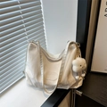 White pleated hobo backpack with cloud charm and natural window light shadow details - White With Pendant