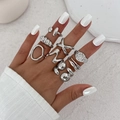 Detailed set of silver liquid metal rings with irregular geometric and fluid drop designs - Silver 11-Piece Set (6336)