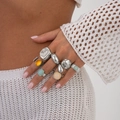 Artistic silver ring set with liquid metal texture and colorful gemstones for women - Gold Vintage Relief Style (06234)