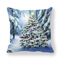 Funda de cojín de piel de melocotón con estampado de árbol de Navidad y adornos - Árbol de Navidad Nevado Azul y Blanco (ym-11)