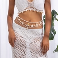 Cadena de cuerpo bohemia multicapa con perlas, conchas y estrellas de mar para la playa - Dorado (06333)