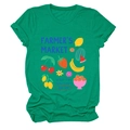 Close-up of green cotton t-shirt with fruit basket print and Farmer's Market text - S / Dark Green