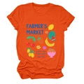 Detail of orange cotton T-shirt featuring Farmer's Market colorful fruit graphics - S / Orange