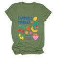 Detailed view of farmer's market fruit graphics on a green heather crew neck t-shirt - S / Olive Green