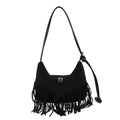 Chic black faux suede hobo bag with long bohemian tassels and minimalist crossbody strap - Fringe Hobo Bag / Black