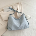 Light blue pleated cloud tote bag with adjustable strap and plush cloud charm - Blue