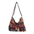 Borsa tote etnica boho con motivi geometrici colorati e nappe con frange decorative - Stile 2