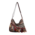 Borsa a tracolla etnica bohémien con motivi geometrici colorati e nappe - Stile 3