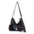 Borsa a tracolla etnica con motivi geometrici tessuti e nappe blu di stile - Modello 5