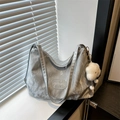 Silver-grey pleated shoulder bag with chain strap and white cloud charm accessory - Silver with Charm