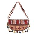 Sac bandoulière bohème vintage en forme de demi-lune avec motifs jacquard et franges - Motif 1