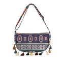 Sac bandoulière ethnique bleu marine avec motifs géométriques et bordures à franges - Motif 2