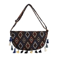 Sac bandoulière bohème ethnique avec motifs géométriques tissés et pompons colorés - Motif 4