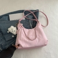 Pink pleated shoulder bag with silver chain and white cloud charm accessory - With Cloud Pendant / Pink