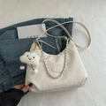 Off-white pleated crossbody bag with silver chain and white plush cloud charm - With Cloud Pendant / White
