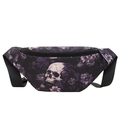 Riñonera gótica de nailon con calavera morada y estampados florales en fondo blanco - Morado