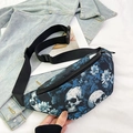 Nylon heuptas voor dames met schedelprint en blauwe bloemenpatronen trend - Blauw
