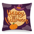 Λινή μαξιλαροθήκη Halloween σε μωβ χρώμα με σχέδιο πανσέληνο κολοκύθα και εκτύπωση - Στυλ Μωβ Φεγγάρι Καπέλο Μάγου (ym-32)