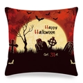 Halloween pumpkin linen pillowcase with moon and bat graphic print for home decor - Deep Red Full Moon Cemetery Style (ym-16)