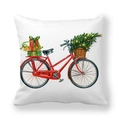 Christmas pillowcase with vintage red bicycle and festive tree print on white background - Red Vintage Bicycle and Christmas Tree Illustration (tpr-34)