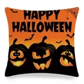Halloween pumpkin linen pillow cover with bats and Happy Halloween print in orange - Bright Orange Pumpkin Bat Style (ym-24)