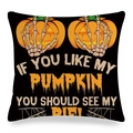 Halloween pumpkin linen pillowcase featuring skeleton hands and funny quote on black base - Black Skeleton Hand Pumpkin Style (ym-31)