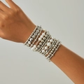 Meerlaagse armbandenset met zilveren metalen kralen en witte parels voor dames - Zilveren Multi-layer Set (06345)