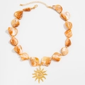 Boheemse gouden zon hanger ketting met glanzende oranje barokke onregelmatige kralen - Goud(07253)