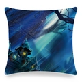 Halloween pillowcase featuring a spooky haunted castle and spider web print on linen fabric - Dark Blue Black Haunted Castle Style (ym-20)