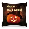 Linen Halloween pillowcase featuring pumpkin with wizard hat and happy halloween text - White Background Wizard Hat Pumpkin Style (ym-22)