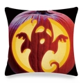 Halloween pillowcase featuring a purple pumpkin with a glowing ghost face on linen fabric - Purple Pumpkin Ghost Carving Style (ym-23)