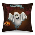 Halloween linen pillowcase with spooky ghost holding a pumpkin lantern design - Dark Brown Cartoon Ghost Pumpkin Style (ym-25)