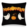 Halloween pumpkin linen cushion cover with ghost prints on a black background - Black Double Ghost Pumpkin Style (ym-28)